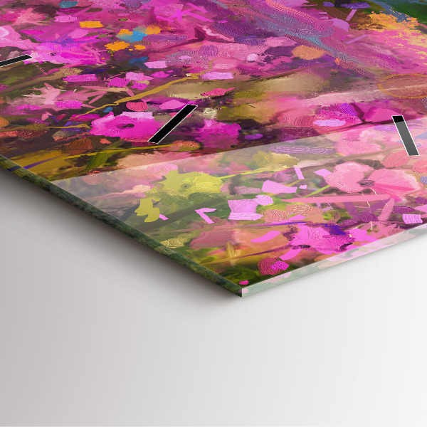 Skleněné hodiny čtvercové Louka při západu slunce