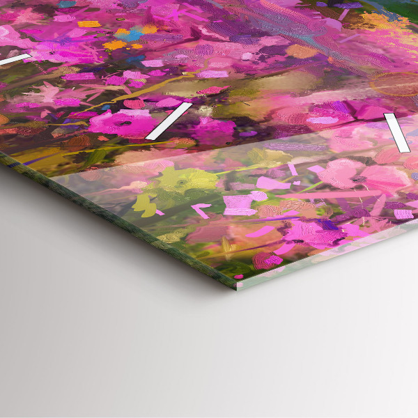 Skleněné hodiny čtvercové Louka při západu slunce