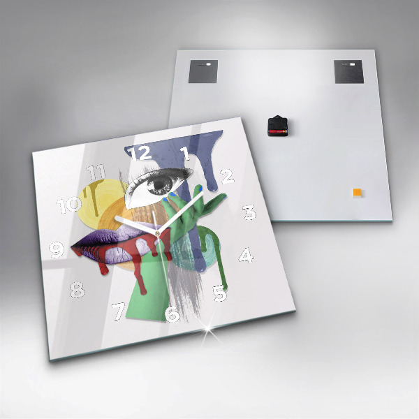 Skleněné hodiny čtvercové Surrealistická koláž