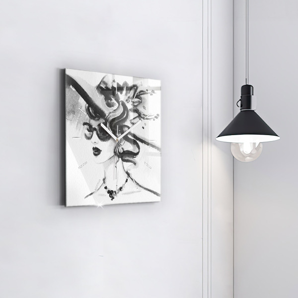 Skleněné hodiny čtvercové Módní žena