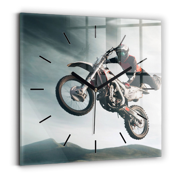 Skleněné hodiny čtvercové Adrenalinový styl na motorce