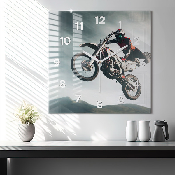 Skleněné hodiny čtvercové Adrenalinový styl na motorce