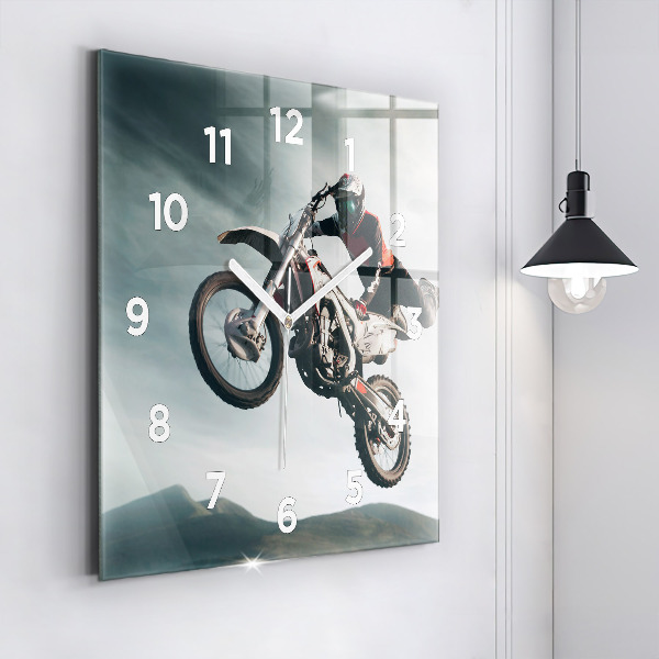 Skleněné hodiny čtvercové Adrenalinový styl na motorce