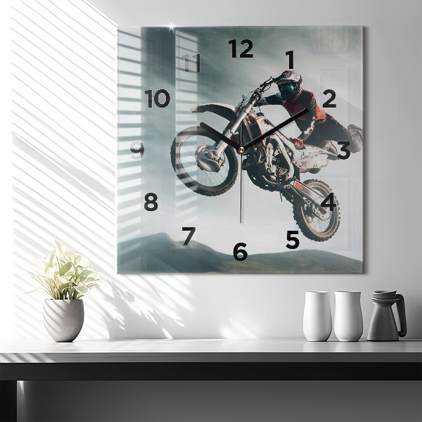 Skleněné hodiny čtvercové Adrenalinový styl na motorce