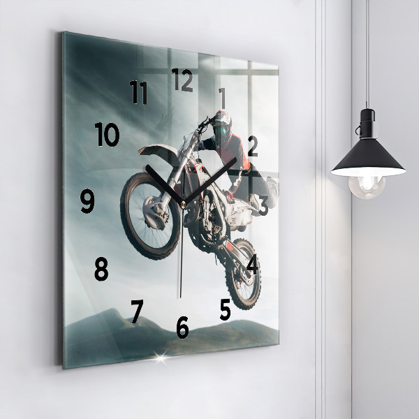 Skleněné hodiny čtvercové Adrenalinový styl na motorce