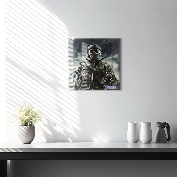 Skleněné hodiny čtvercové Voják se zbraní