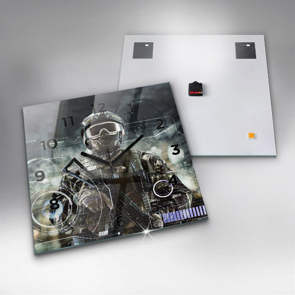 Skleněné hodiny čtvercové Voják se zbraní