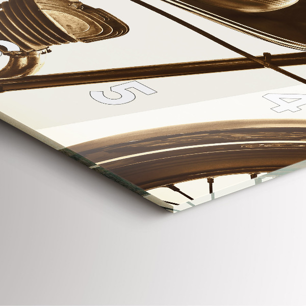 Skleněné hodiny čtvercové Sépiový motocykl Vintage