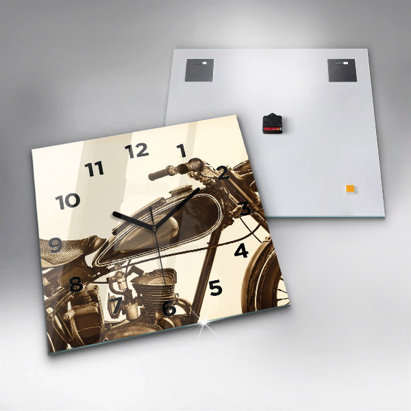 Skleněné hodiny čtvercové Sépiový motocykl Vintage
