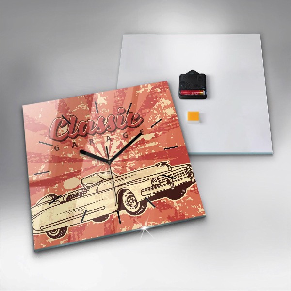 Skleněné hodiny čtvercové Retro retro auto