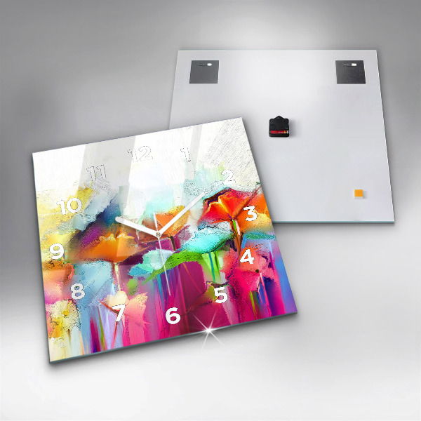 Skleněné hodiny čtvercové Abstraktní květiny