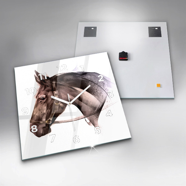 Skleněné hodiny čtvercové Malovaný profil koně