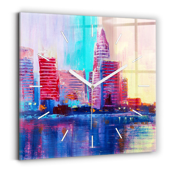 Skleněné hodiny čtvercové Abstraktní mrakodrapy