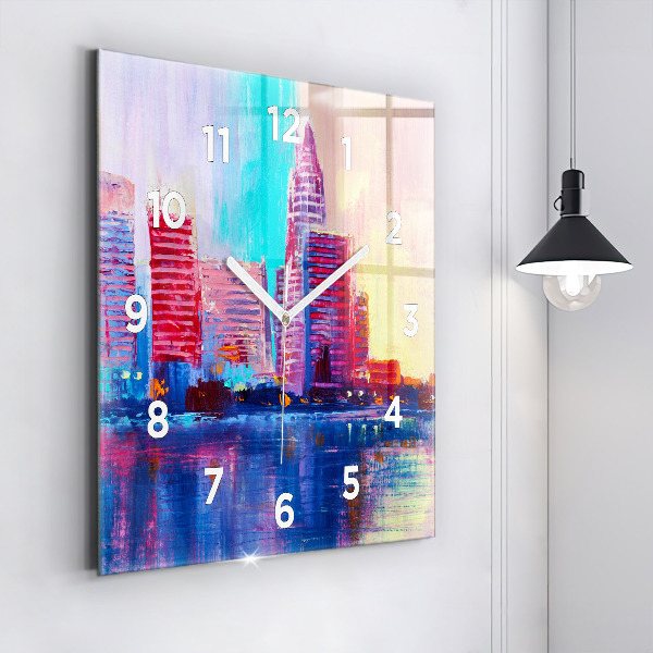 Skleněné hodiny čtvercové Abstraktní mrakodrapy