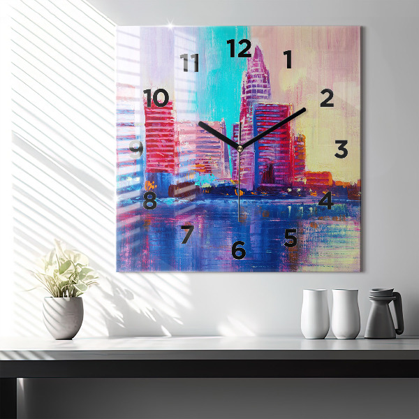 Skleněné hodiny čtvercové Abstraktní mrakodrapy