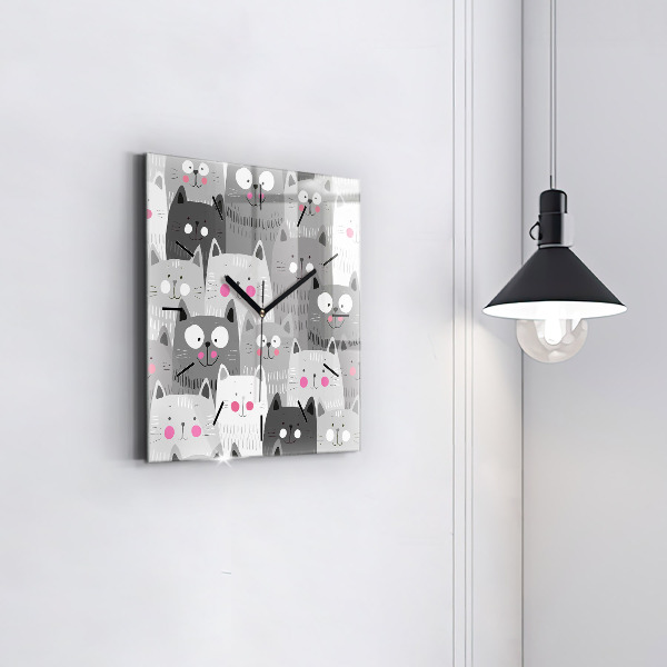 Skleněné hodiny čtvercové Vzor s kočkami