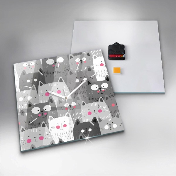 Skleněné hodiny čtvercové Vzor s kočkami