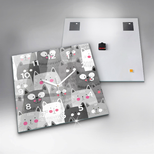 Skleněné hodiny čtvercové Vzor s kočkami