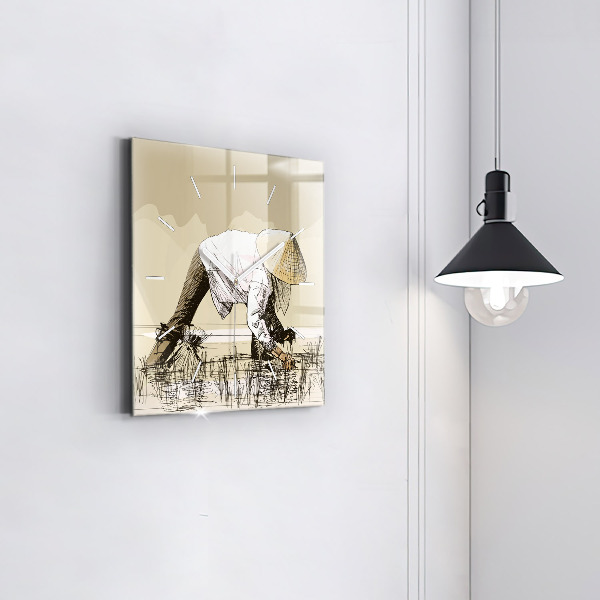 Skleněné hodiny čtvercové Žena sbírající rýži