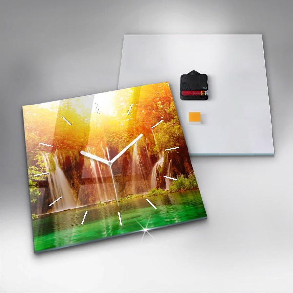 Čtvercové nástěnné hodiny Pohled na vodopád