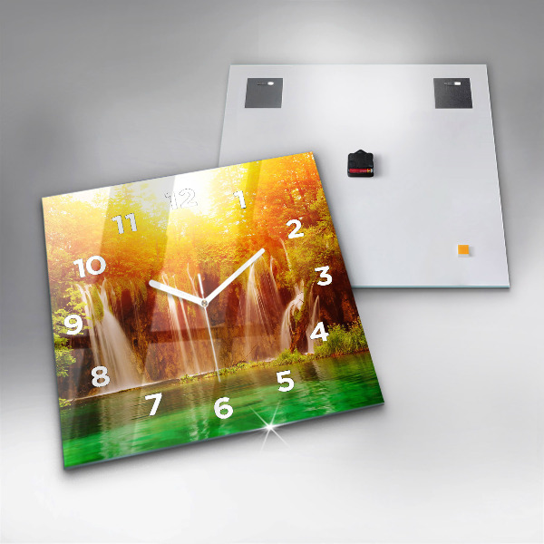 Čtvercové nástěnné hodiny Pohled na vodopád