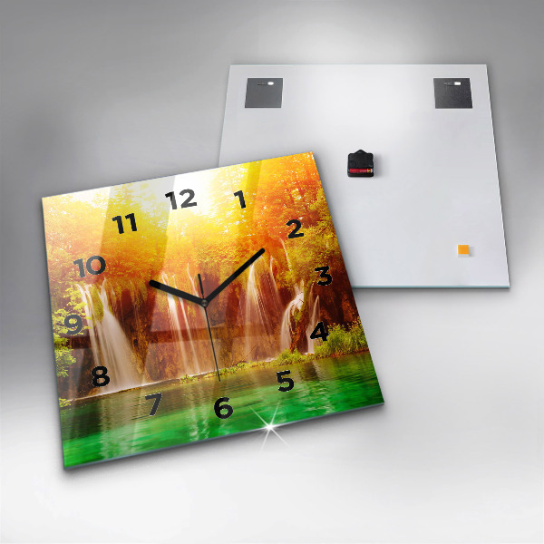 Čtvercové nástěnné hodiny Pohled na vodopád