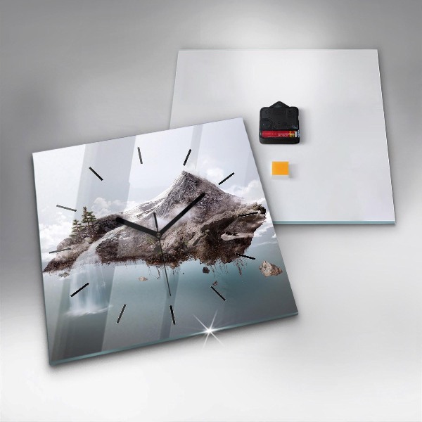 Skleněné hodiny čtvercové Létající ostrov a vodopád