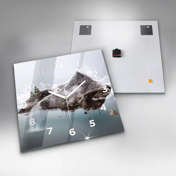 Skleněné hodiny čtvercové Létající ostrov a vodopád