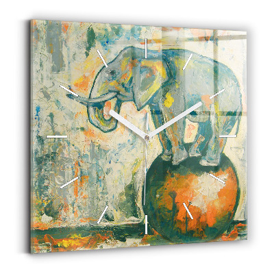 Skleněné hodiny čtvercové Malovaný postoj slona