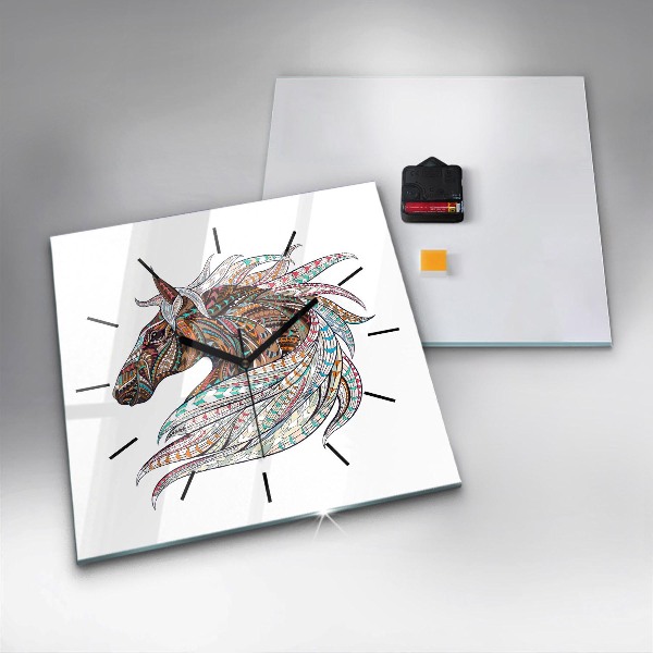 Čtvercové nástěnné hodiny Ilustrace koně