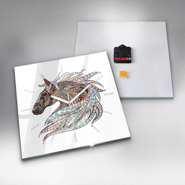 Čtvercové nástěnné hodiny Ilustrace koně