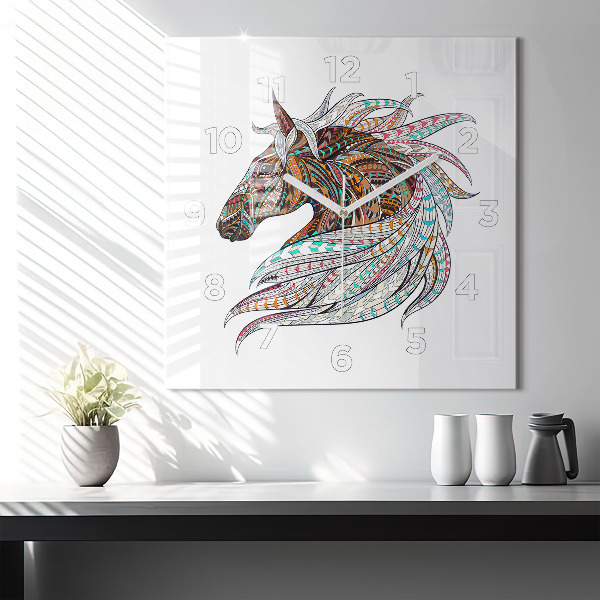 Čtvercové nástěnné hodiny Ilustrace koně