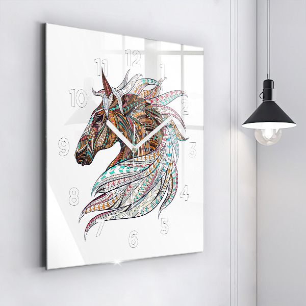 Čtvercové nástěnné hodiny Ilustrace koně