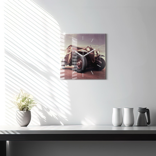 Skleněné hodiny čtvercové Historické auto