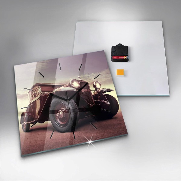 Skleněné hodiny čtvercové Historické auto