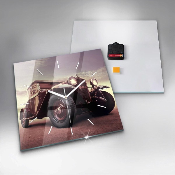 Skleněné hodiny čtvercové Historické auto