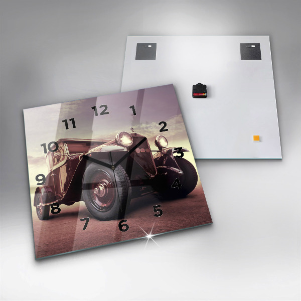 Skleněné hodiny čtvercové Historické auto
