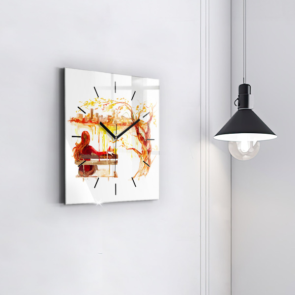 Skleněné hodiny čtvercové Podzimní krajina