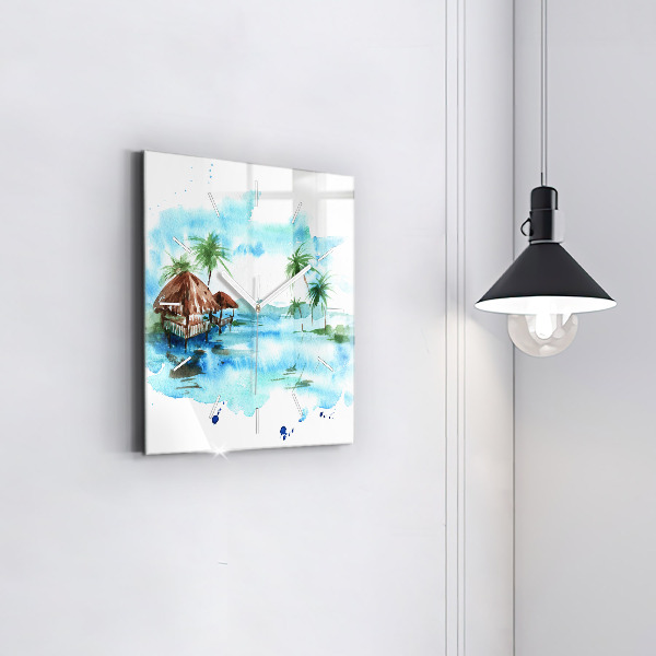 Skleněné hodiny čtvercové Obrázek opuštěný ostrov