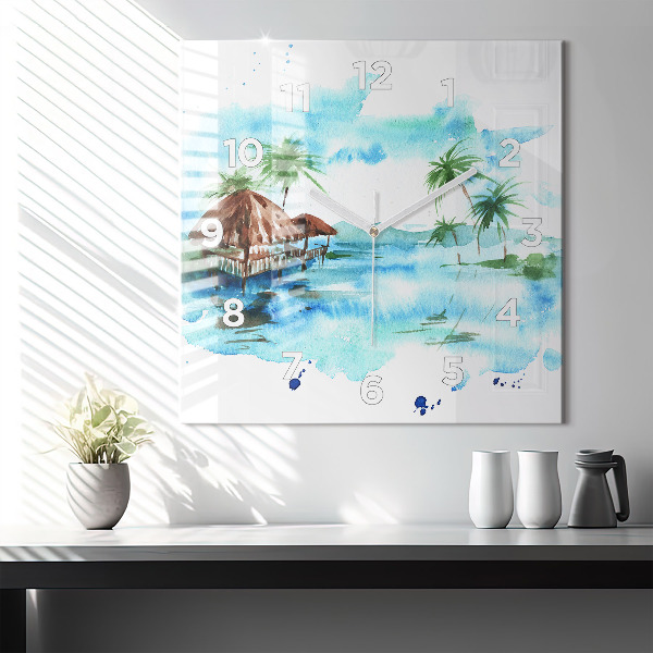Skleněné hodiny čtvercové Obrázek opuštěný ostrov