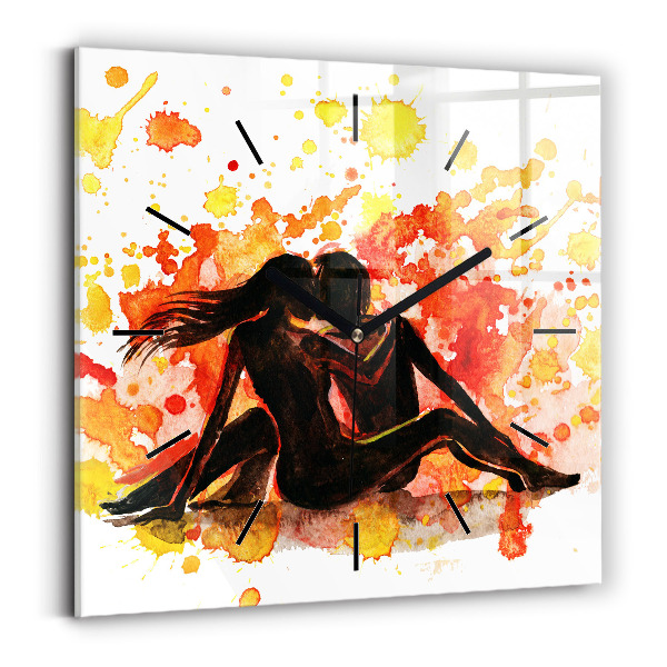 Skleněné hodiny čtvercové Láska a zamilovaný pár