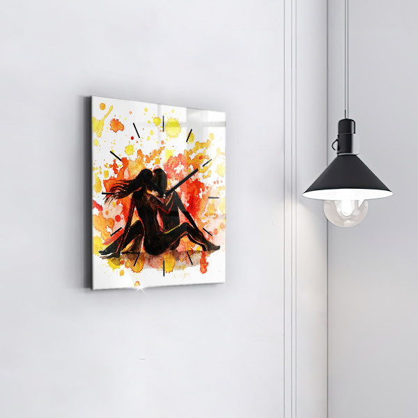 Skleněné hodiny čtvercové Láska a zamilovaný pár