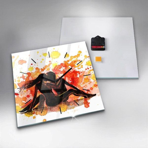 Skleněné hodiny čtvercové Láska a zamilovaný pár