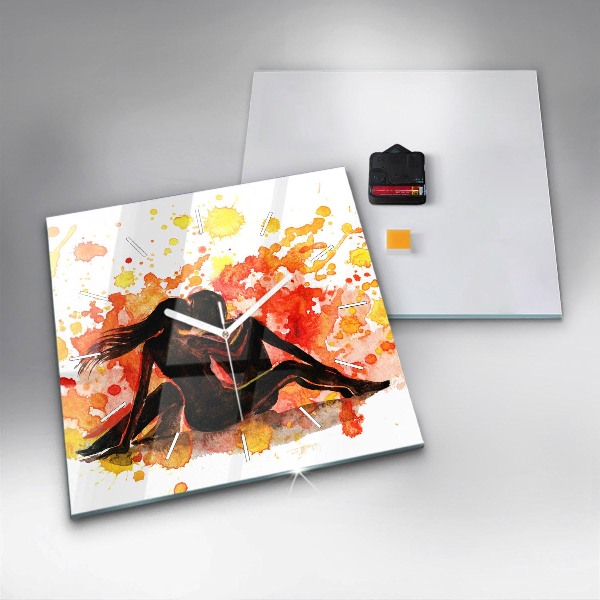 Skleněné hodiny čtvercové Láska a zamilovaný pár