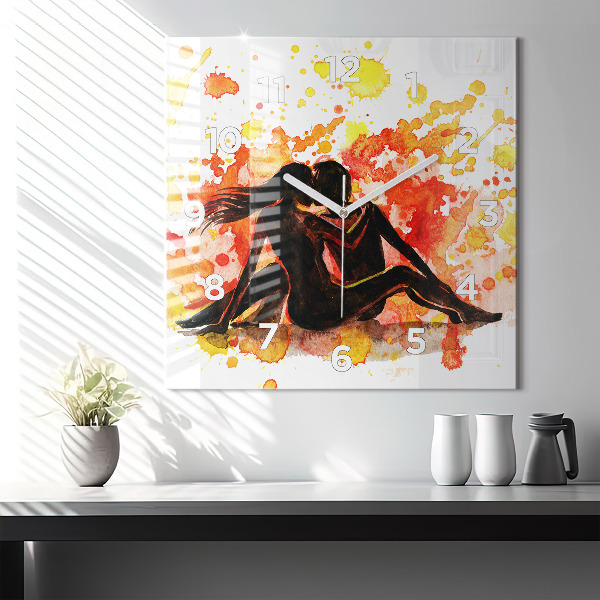 Skleněné hodiny čtvercové Láska a zamilovaný pár