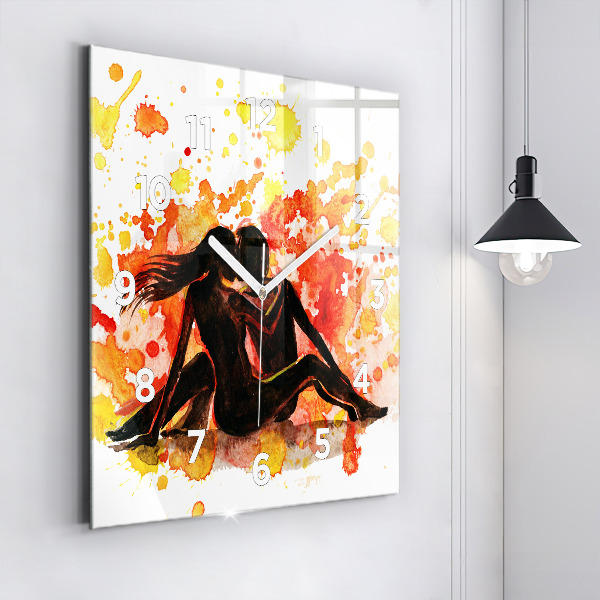 Skleněné hodiny čtvercové Láska a zamilovaný pár