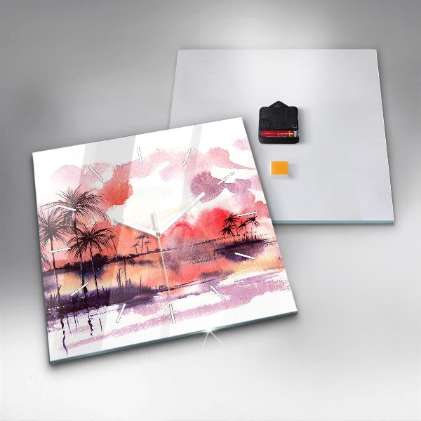 Skleněné hodiny čtvercové Tropická krajina