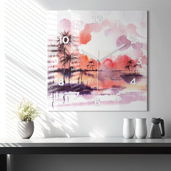 Skleněné hodiny čtvercové Tropická krajina