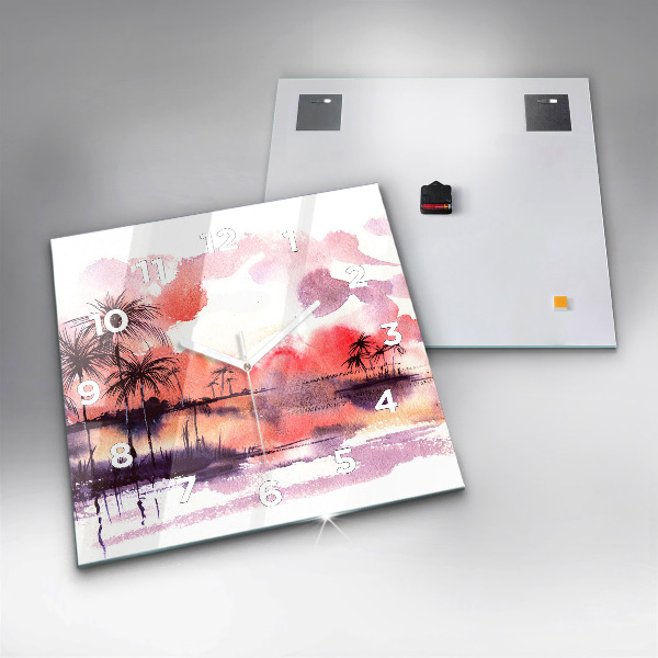 Skleněné hodiny čtvercové Tropická krajina