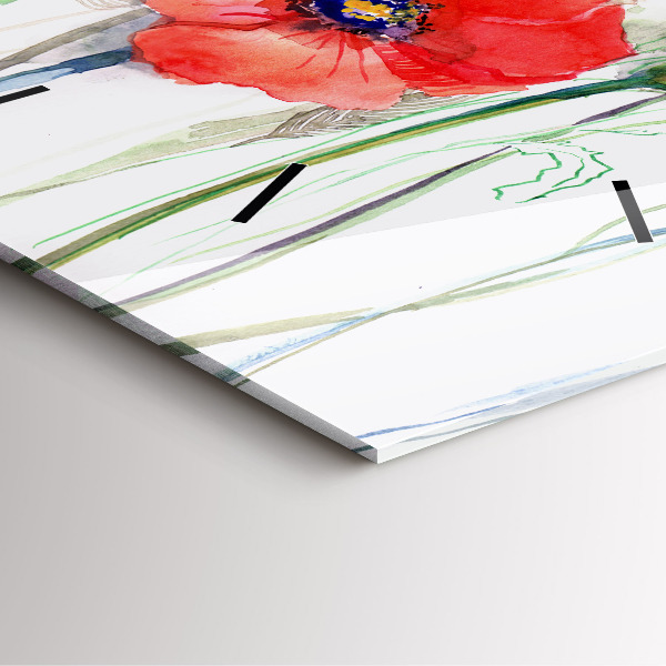 Skleněné hodiny čtvercové Malované červené máky